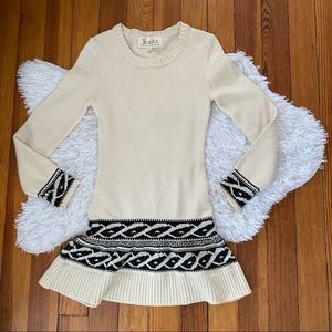 UO+For Love & Lemons Knitz ivory long sleeve Intarsia Sweater Dress